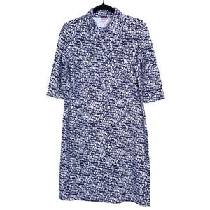 PERSIFOR Patterned Shirt Dress Navy Knee Length Collared Half Sleeve Women's M